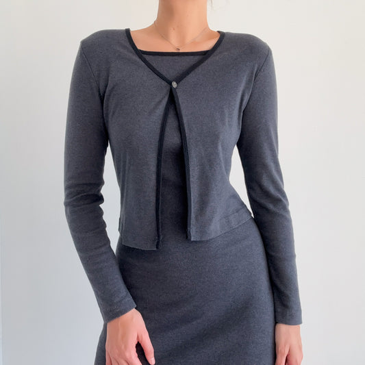 90's Gray & Black Cardigan Dress Set / SZ S
