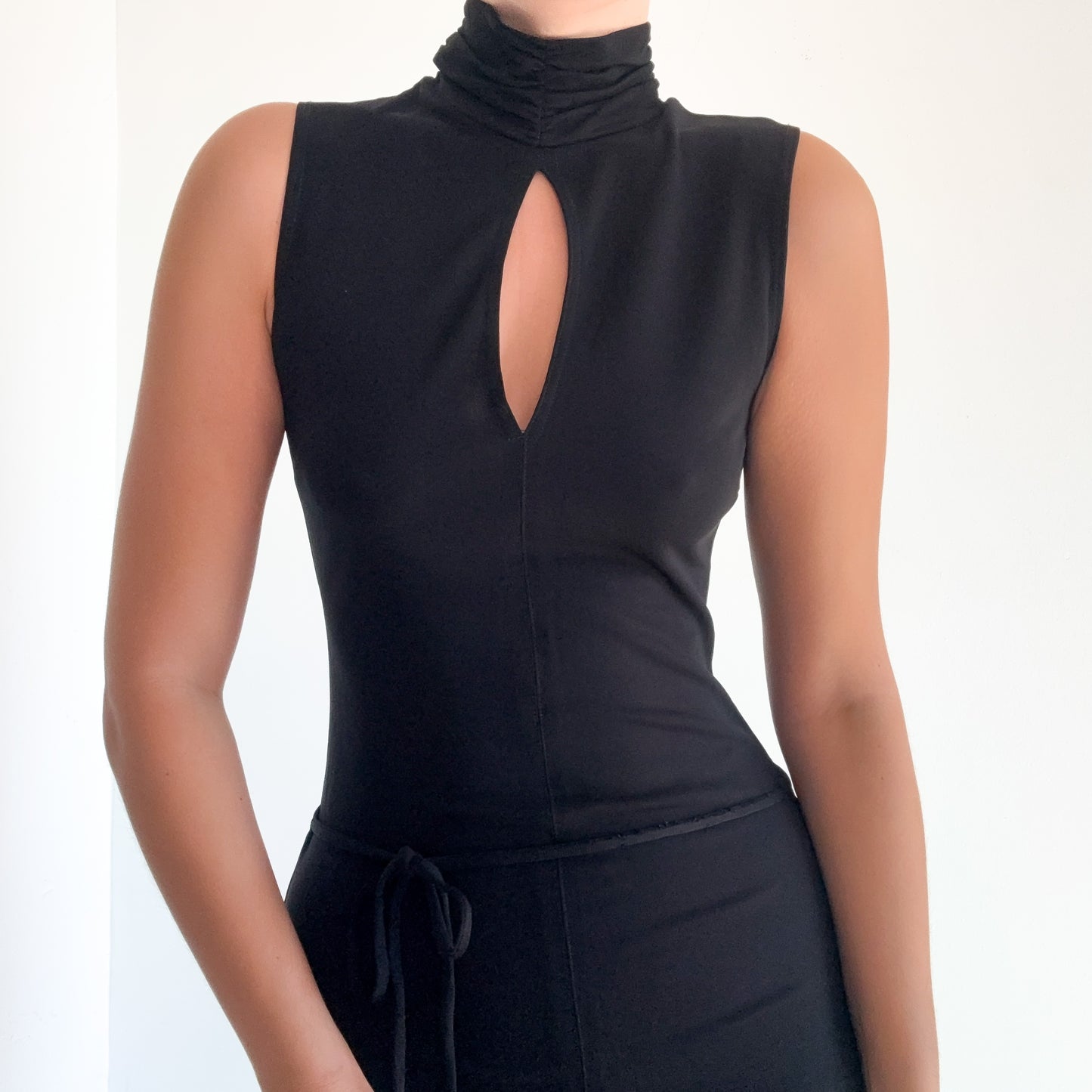 Y2K Bebe Black Tie Mock Neck Mini Dress / SZ S