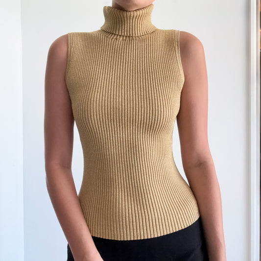 90's Gold Metallic Knit Turtleneck / SZ S/M