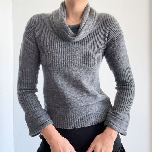 Y2K Grey Knit Cowl Neck Sweater / SZ S