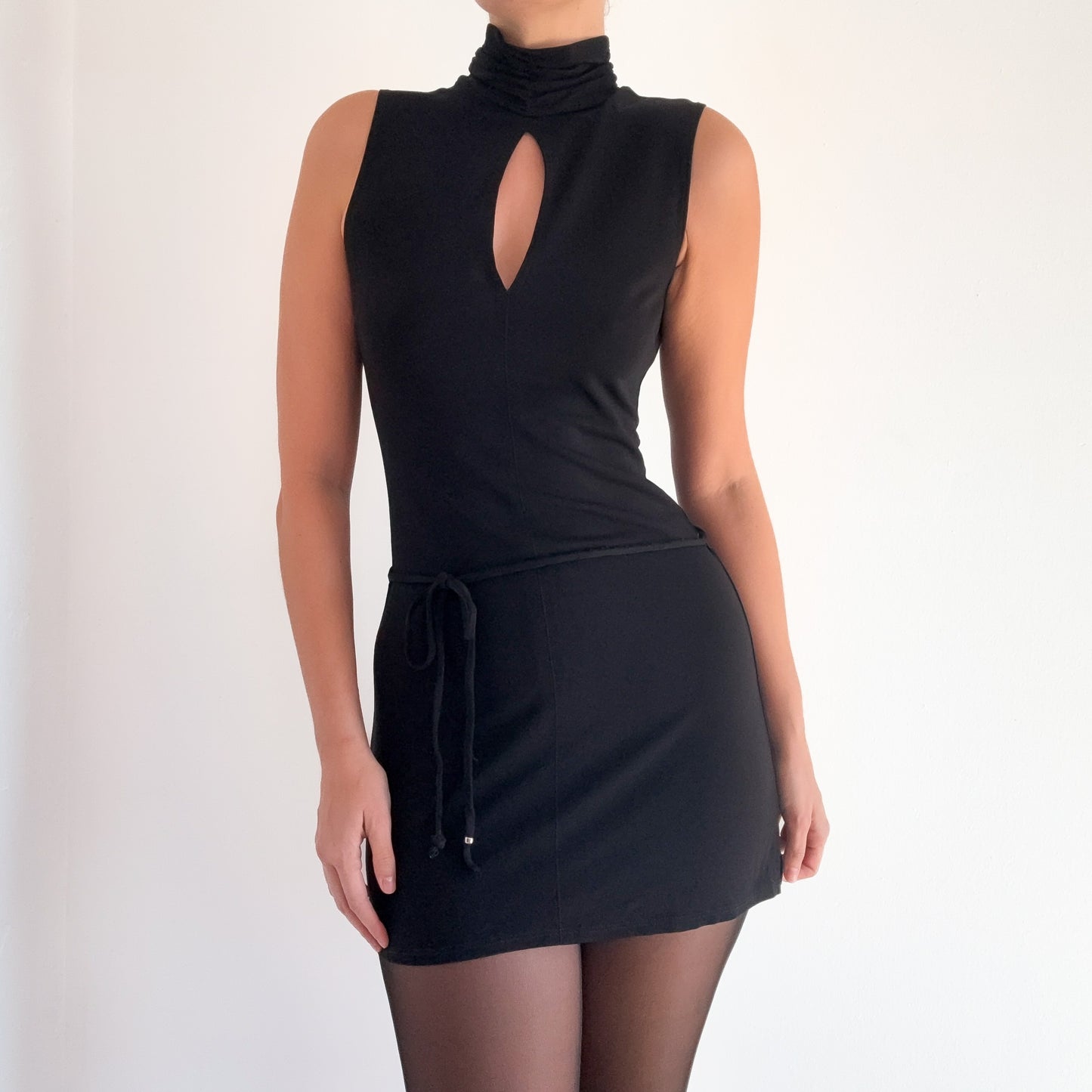 Y2K Bebe Black Tie Mock Neck Mini Dress / SZ S