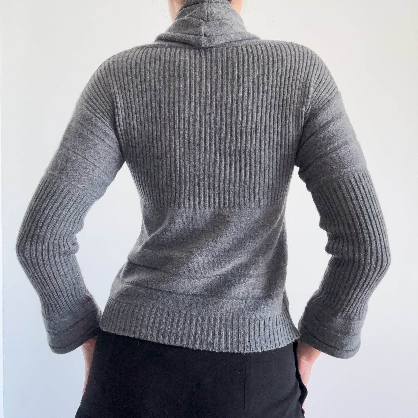 Y2K Grey Knit Cowl Neck Sweater / SZ S