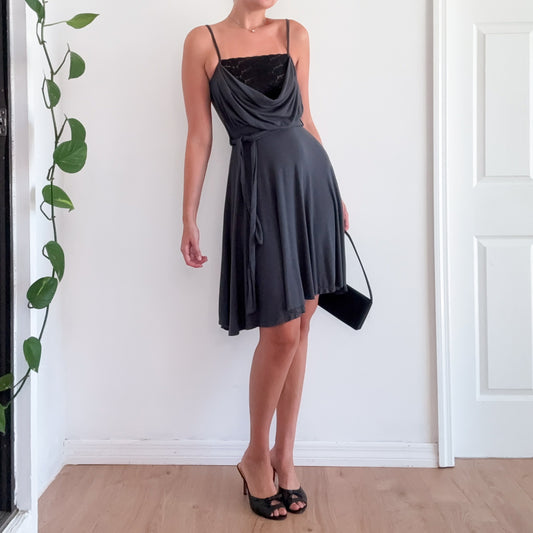 Y2K Grey Modal Lace Draped Dress / SZ S