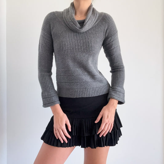 Y2K Grey Knit Cowl Neck Sweater / SZ S