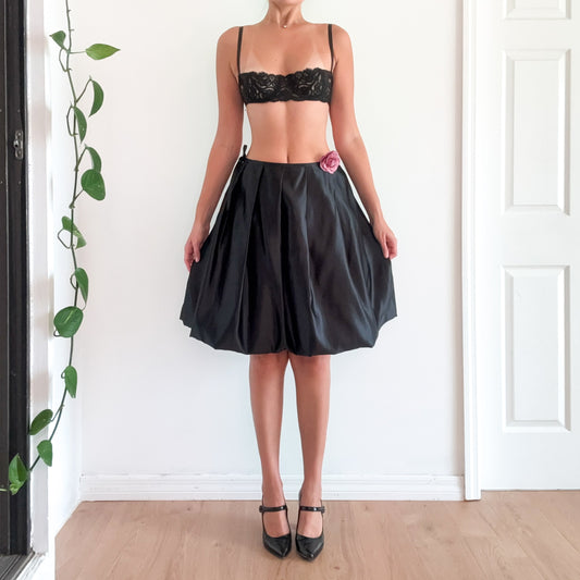 Y2K Black Satin Pleated Bubble Skirt / SZ S-M