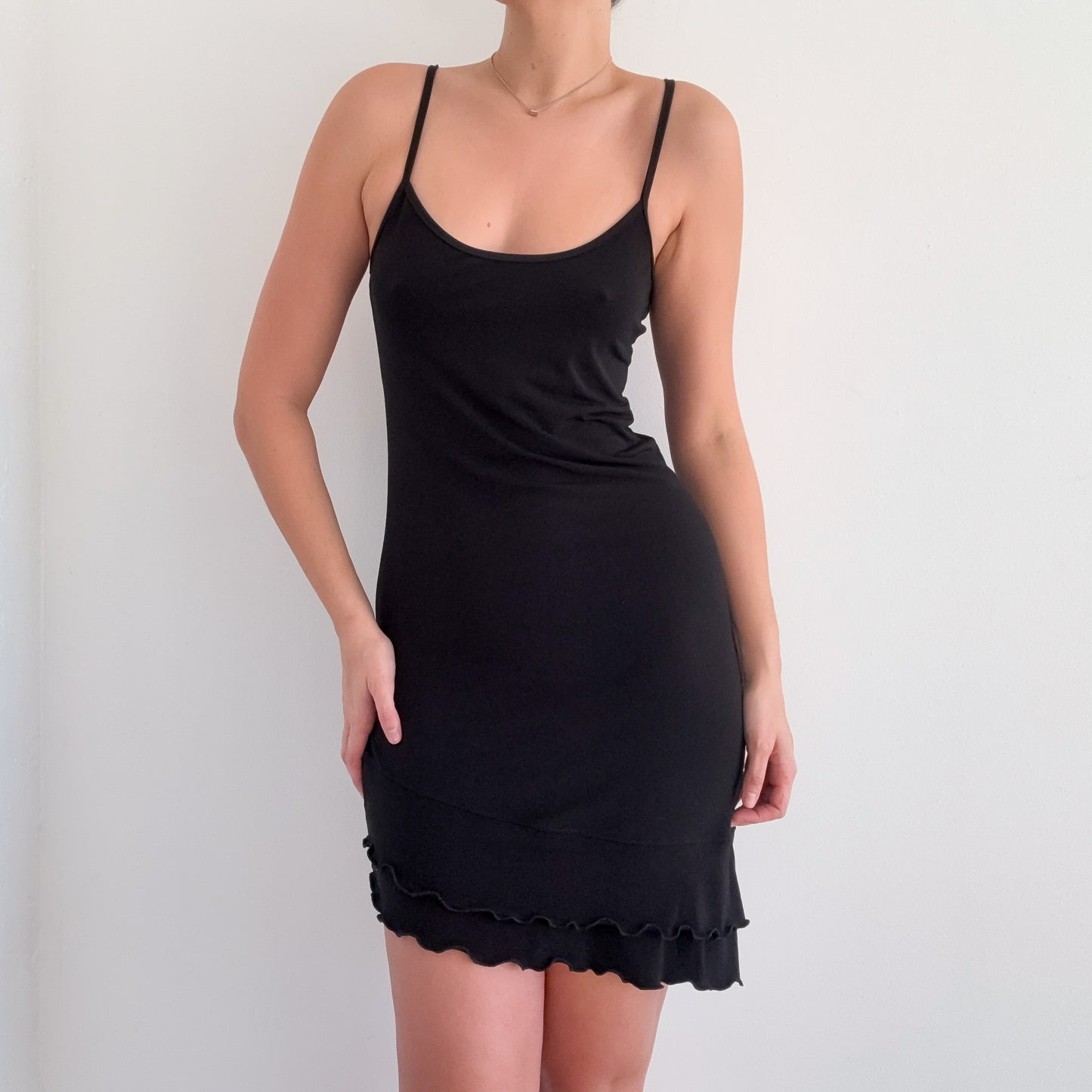Y2K Black Asymmetric Lettuce Hem Dress / SZ M