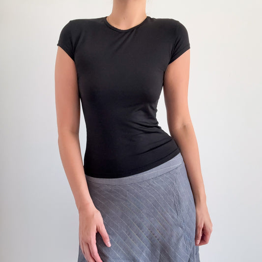 Y2K French Black Cap Sleeve Tee / SZ S