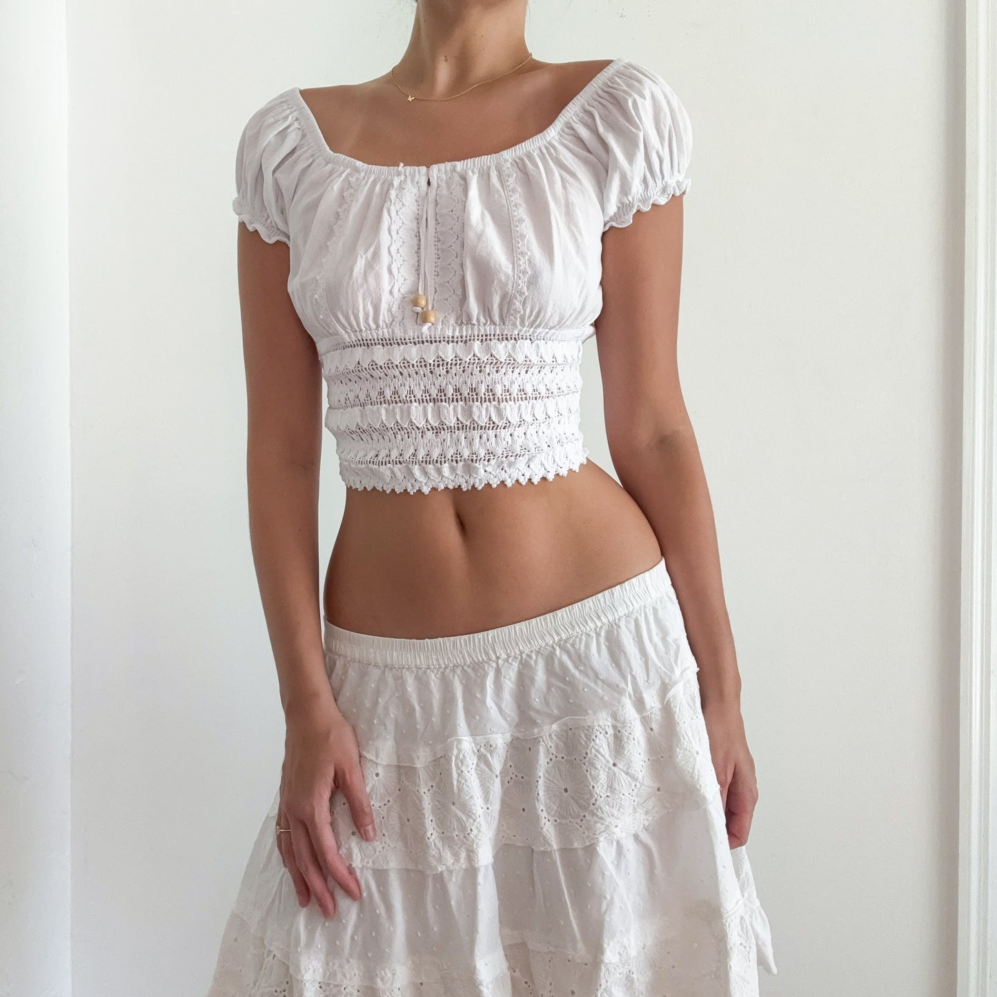 Y2K White Cotton Beach Crop Top / SZ S