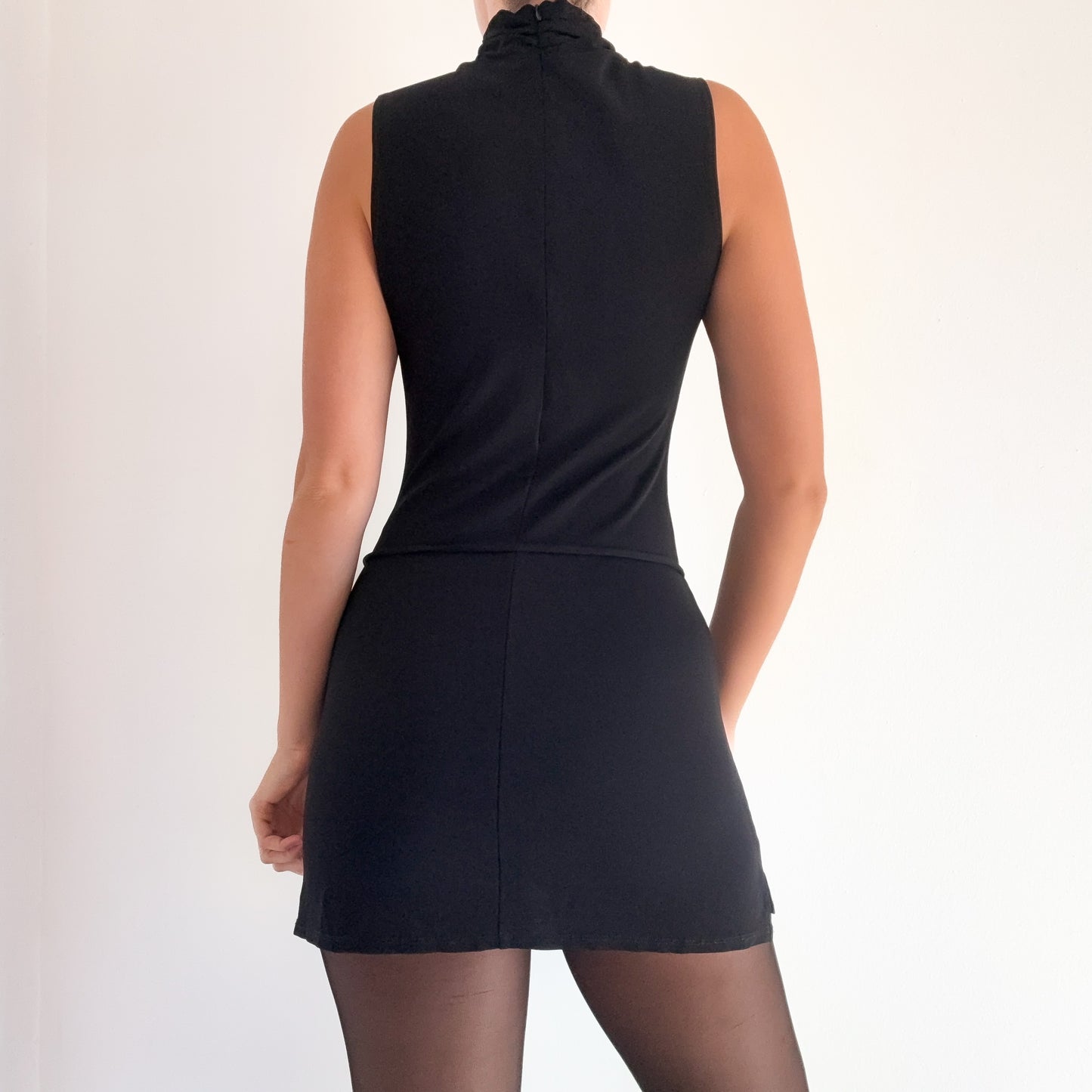 Y2K Bebe Black Tie Mock Neck Mini Dress / SZ S