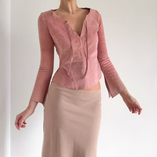 Y2K Bisou Bisou Pink Suede Top / SZ S