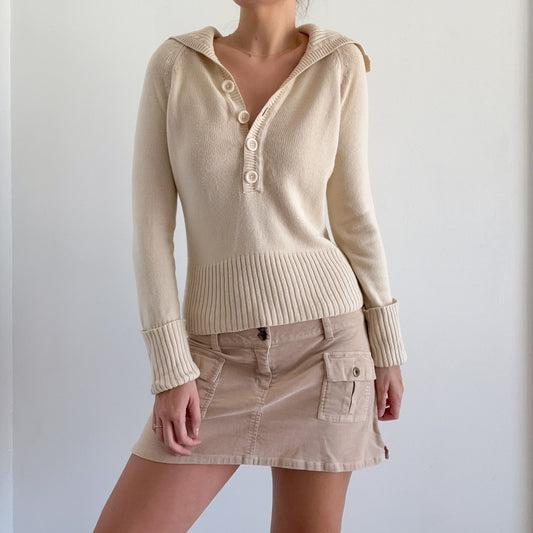 Y2K Beige Knit Sailor Sweater / SZ M