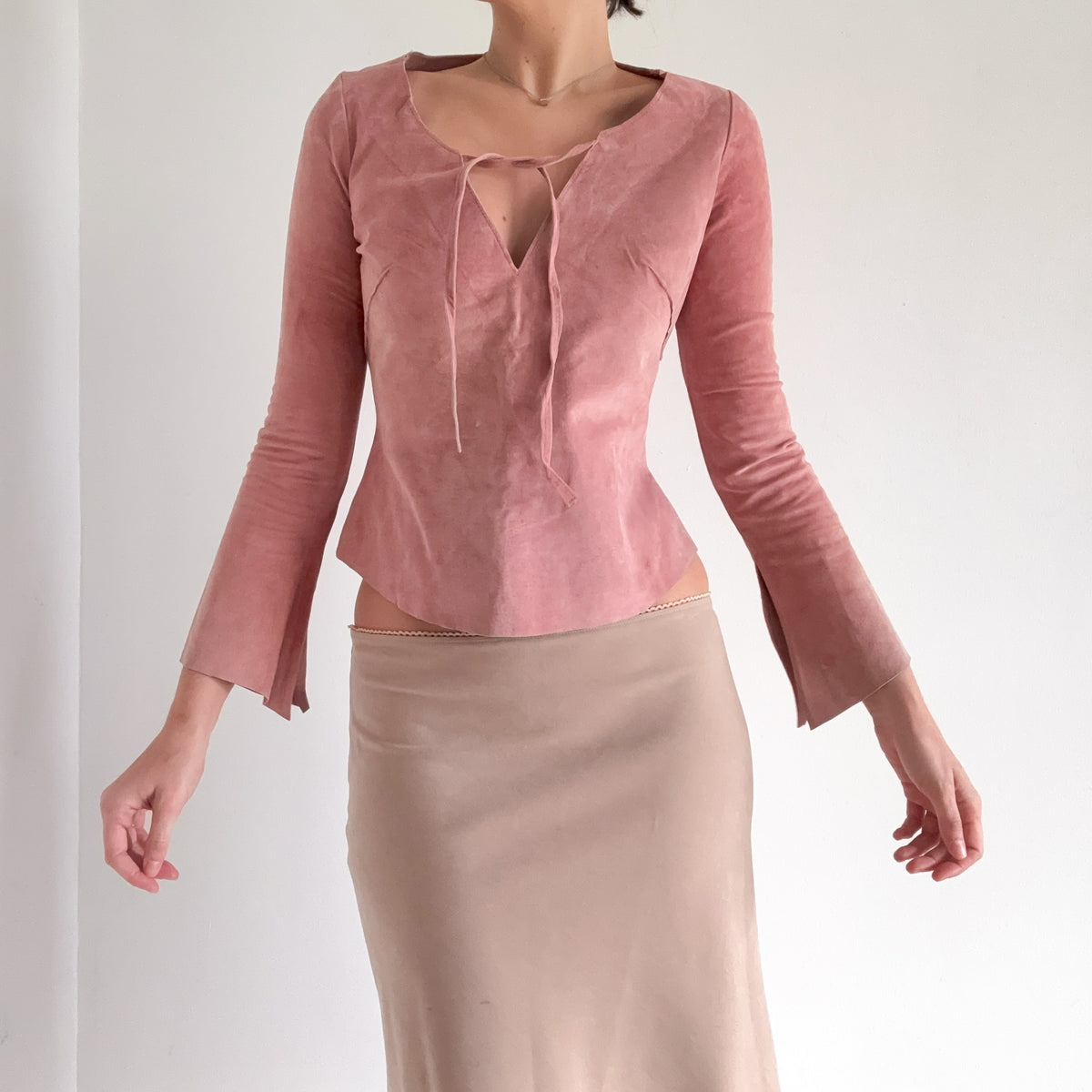 Y2K Bisou Bisou Pink Suede Top / SZ S