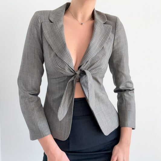 Y2K Grey Plaid Tie Blazer / SZ 0/2
