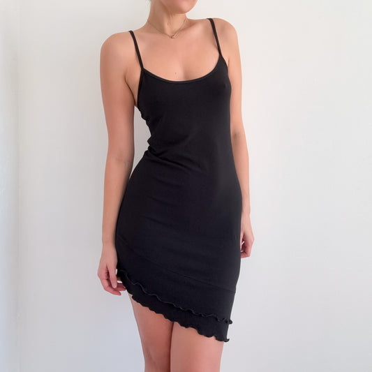 Y2K Black Asymmetric Lettuce Hem Dress / SZ M