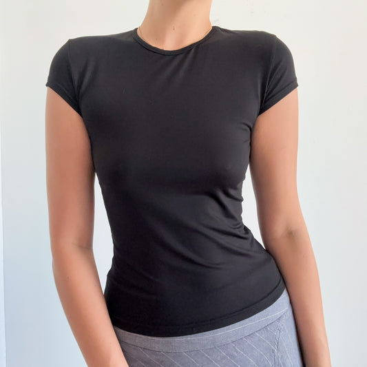 Y2K French Black Cap Sleeve Tee / SZ S