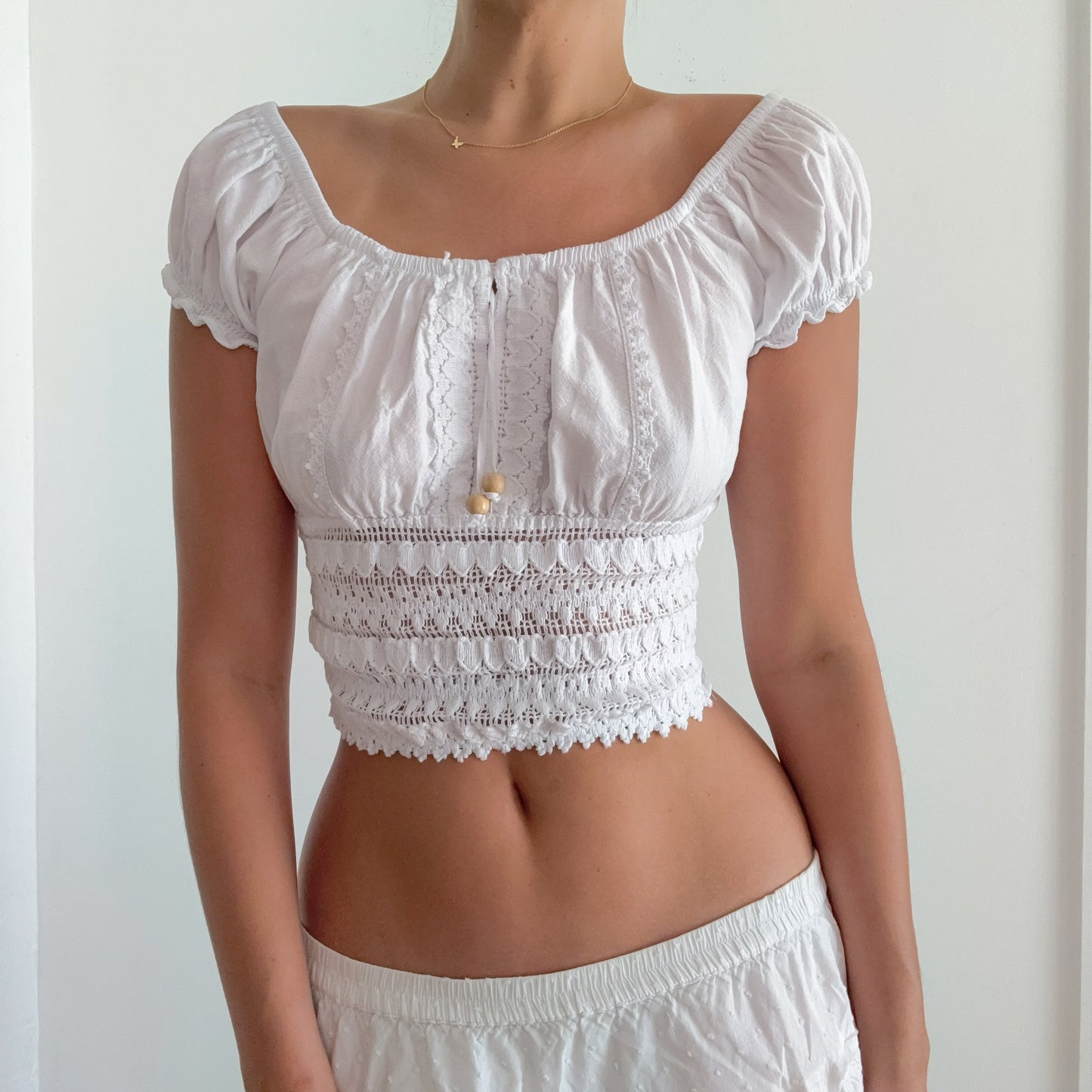 Y2K White Cotton Beach Crop Top / SZ S