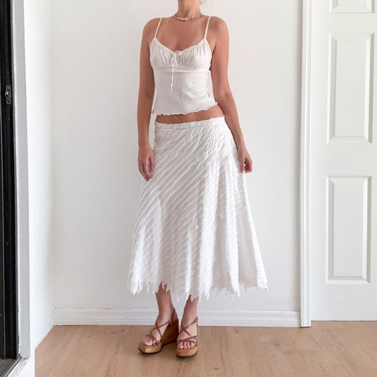 Y2K White Cotton Layered Maxi Skirt / SZ L