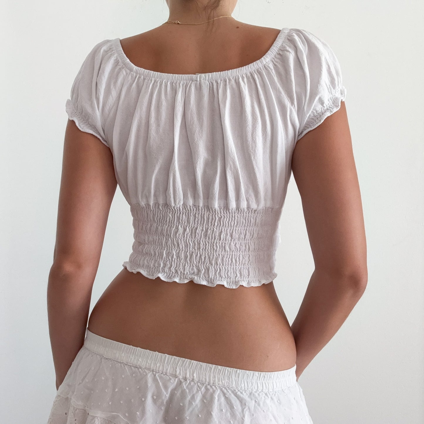 Y2K White Cotton Beach Crop Top / SZ S