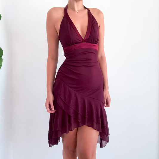 Y2K Maroon Sparkle Halter Dress / SZ S/M