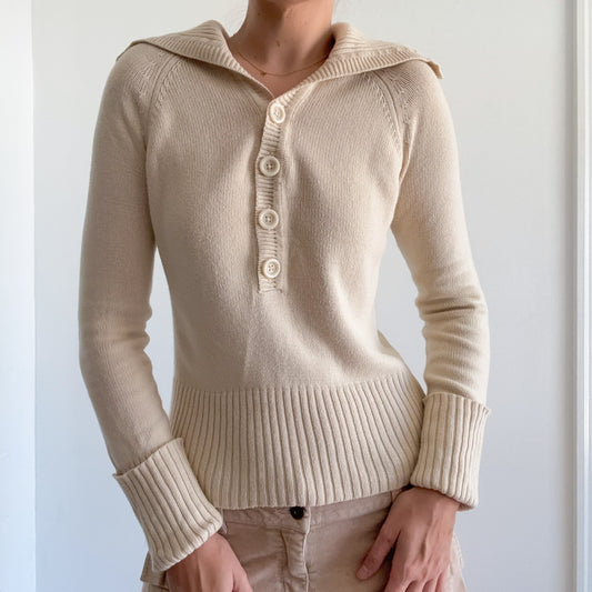 Y2K Beige Knit Sailor Sweater / SZ M