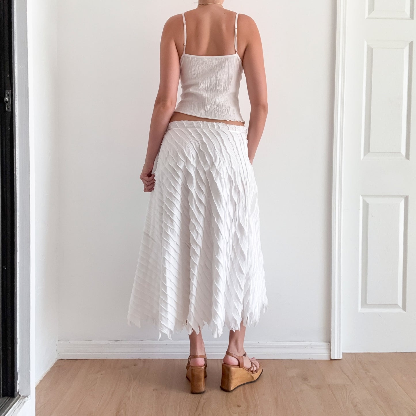 Y2K White Cotton Layered Maxi Skirt / SZ L