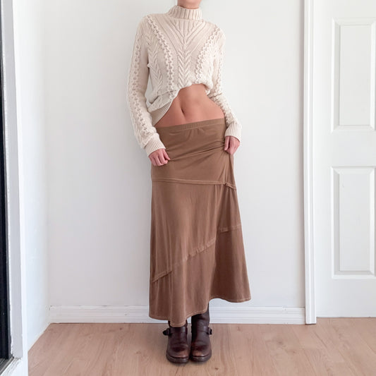 Y2K Camel Faux Suede Maxi Skirt / SZ M