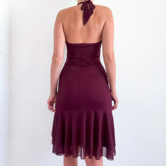 Y2K Maroon Sparkle Halter Dress / SZ S/M