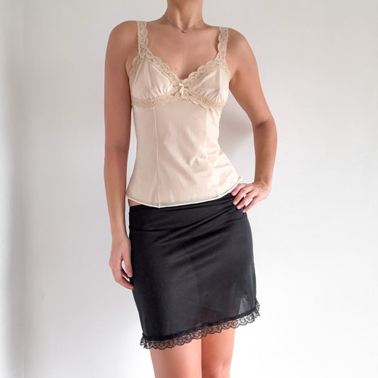 80's Black Mini Slip Skirt / SZ XS/S