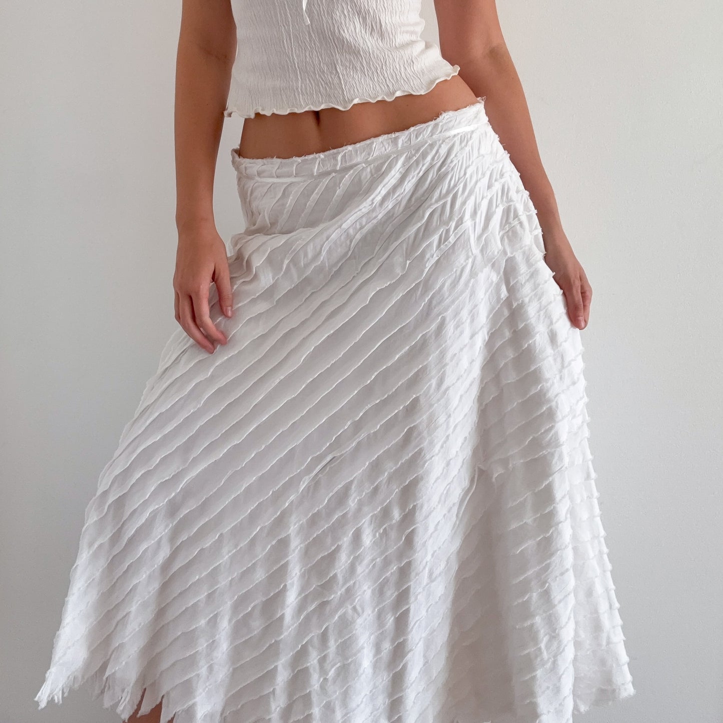 Y2K White Cotton Layered Maxi Skirt / SZ L