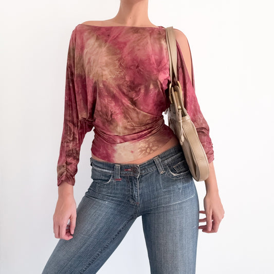 Y2K Rouge & Gold Metallic Dolman Sleeve Top / SZ S-M