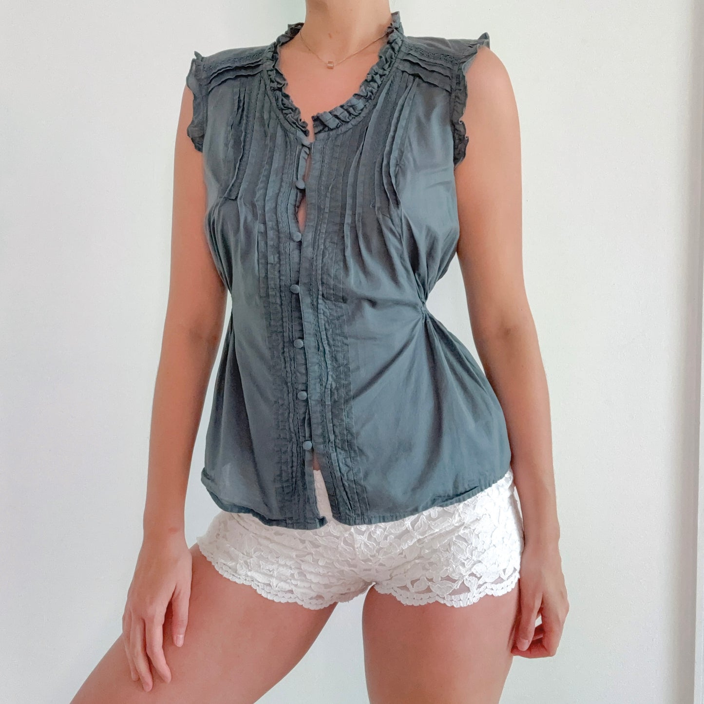 2010's Ocean Cotton Button Blouse / SZ S