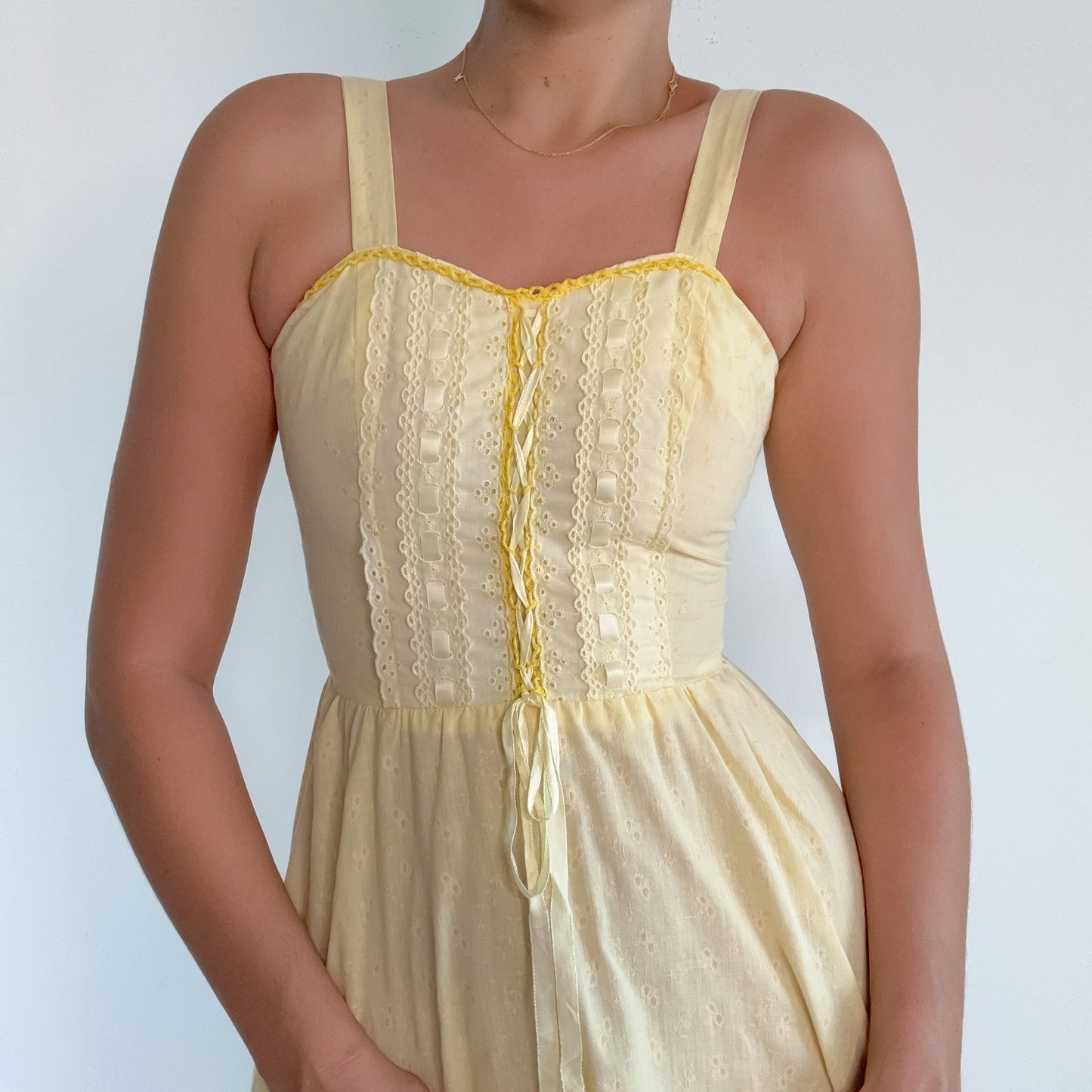 70's Yellow Floral Prairie Midi Dress / SZ S