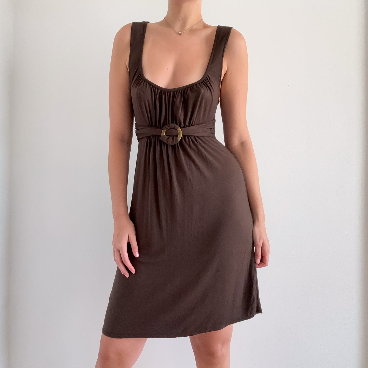 Y2K Brown Viscose Belted Dress / SZ S