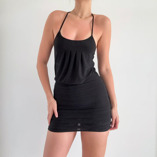 Y2K Black Slouchy Club Mini Dress / SZ XS-S