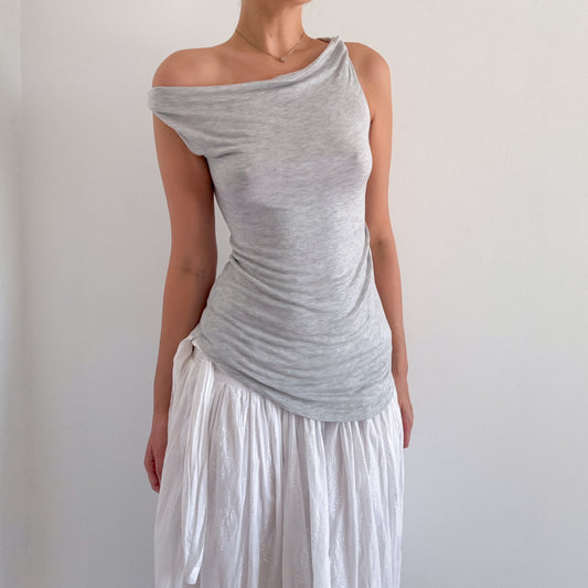 Y2K Light Grey Draped Top / SZ XS/S