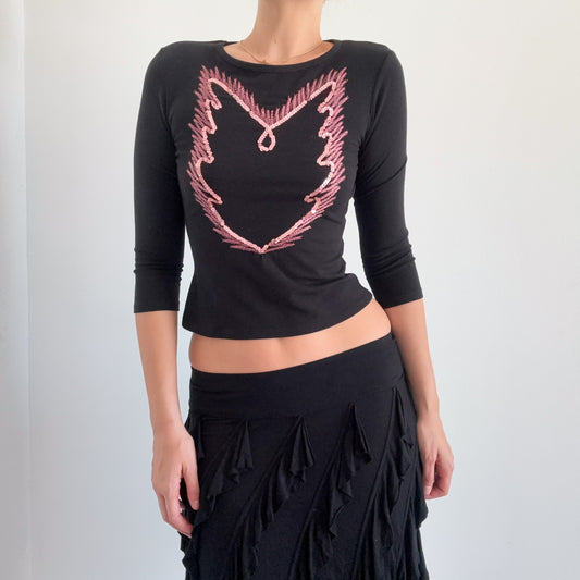 90's Black & Pink Sequin Top / SZ S-M