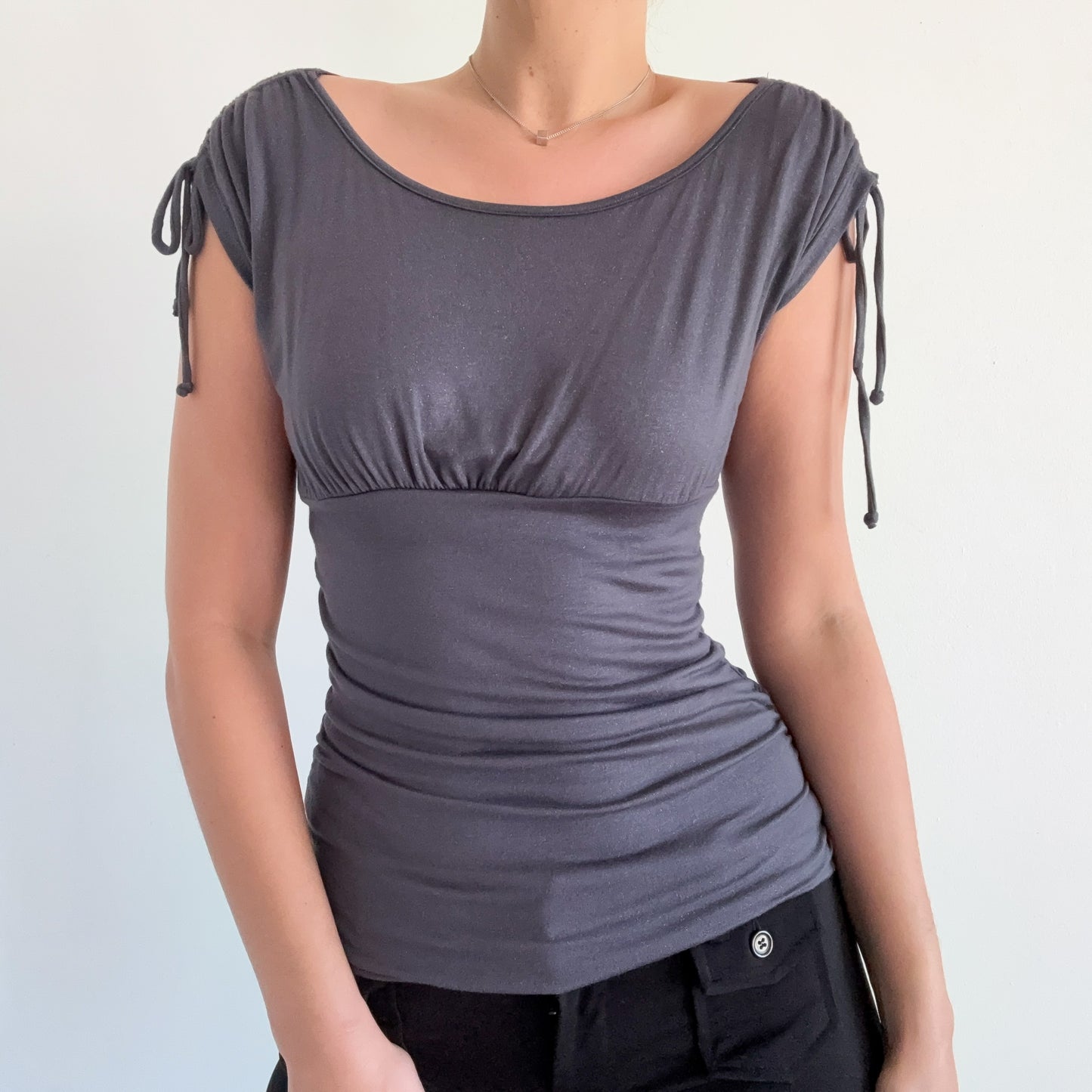 Y2K Dark Grey Sparkle Ruched Top / SZ M