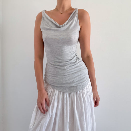 Y2K Light Grey Draped Top / SZ XS/S