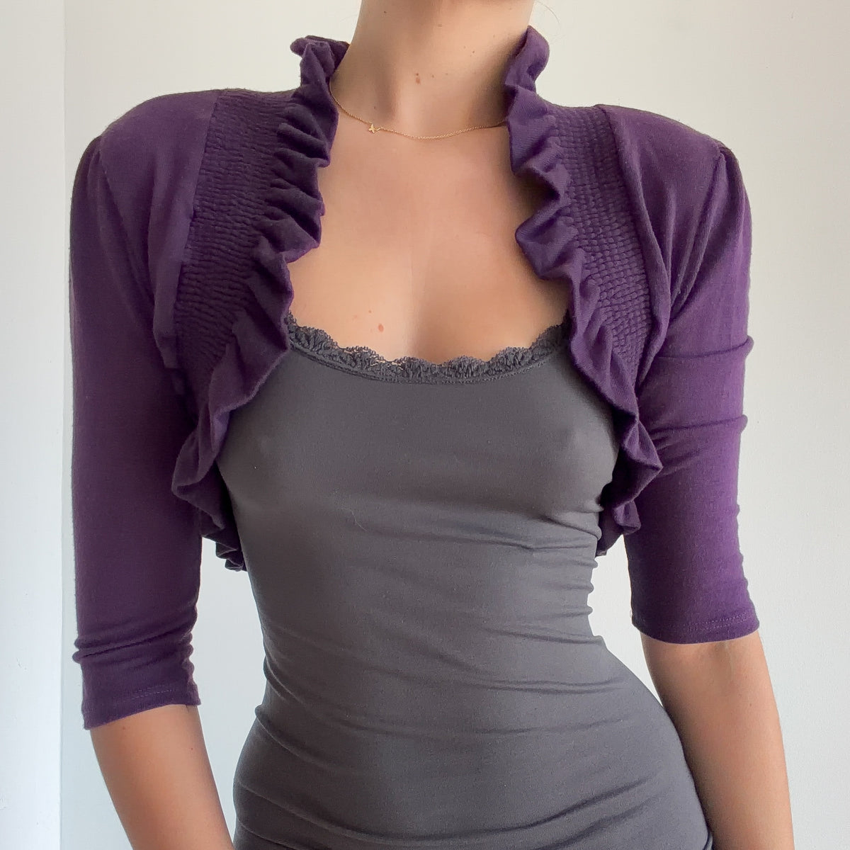 Y2K Purple Smocked Ruffle Shrug / SZ S