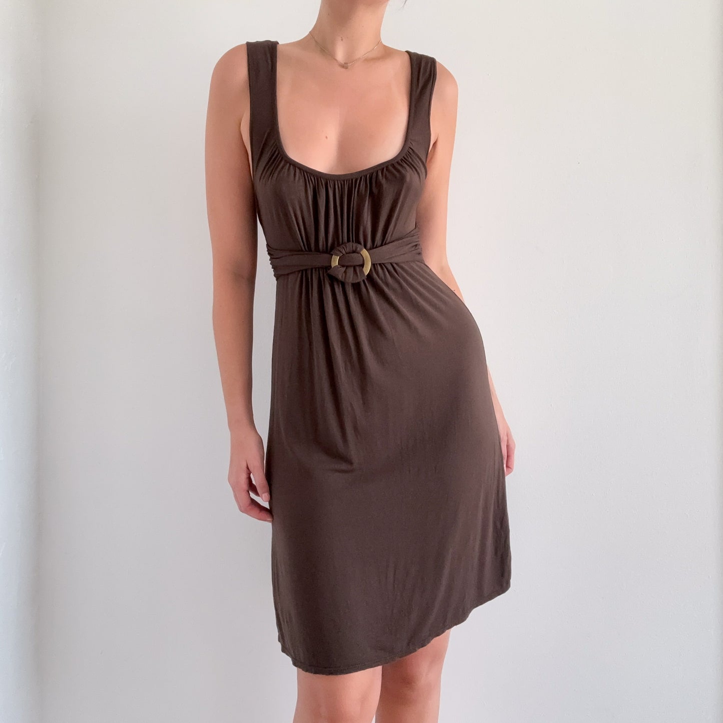 Y2K Brown Viscose Belted Dress / SZ S