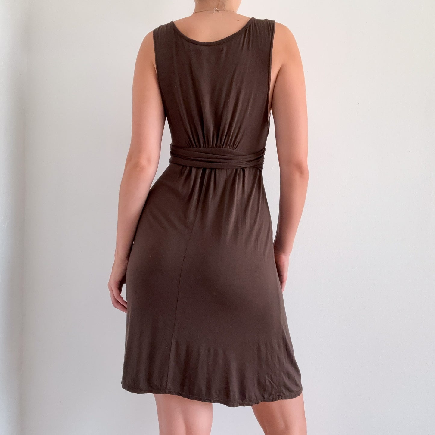 Y2K Brown Viscose Belted Dress / SZ S