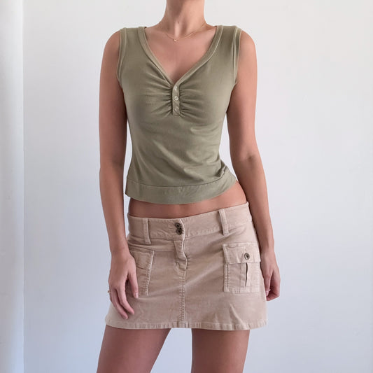 Y2K Olive Green Henley Top / SZ S/M