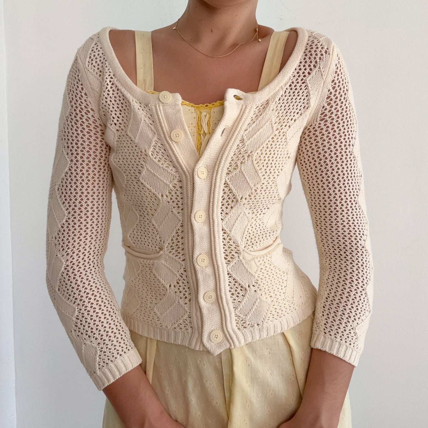 Y2K Cream Knitted Cardigan / SZ S
