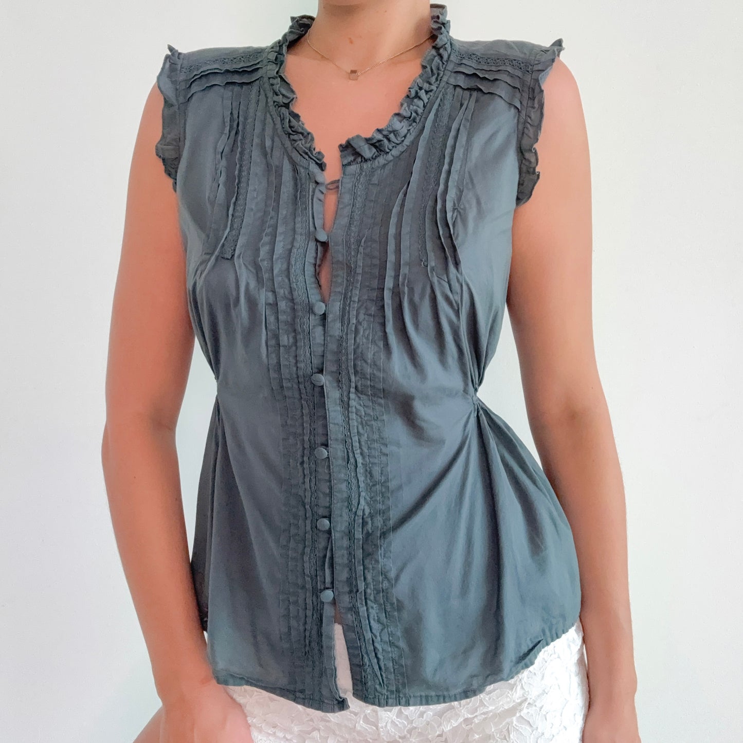 2010's Ocean Cotton Button Blouse / SZ S
