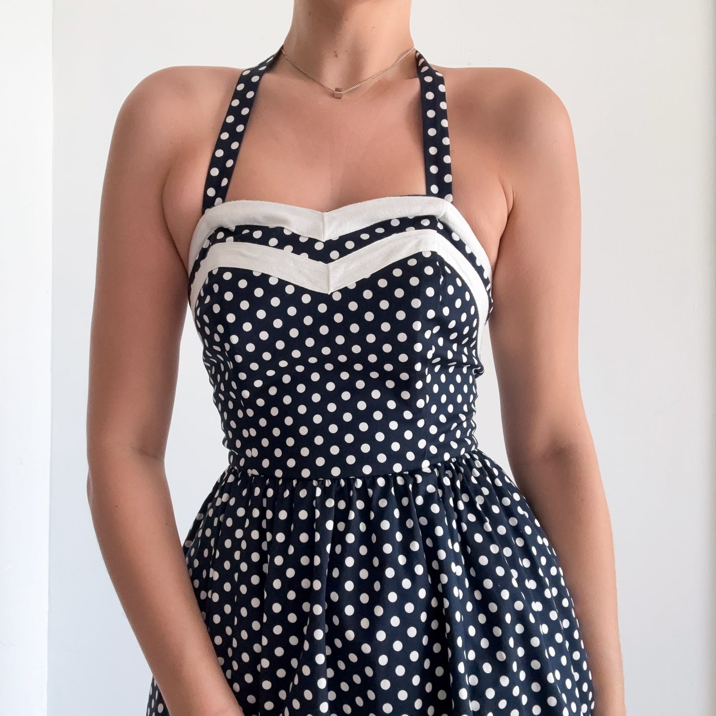 Y2K Navy & White Polka Dot Dress / SZ S