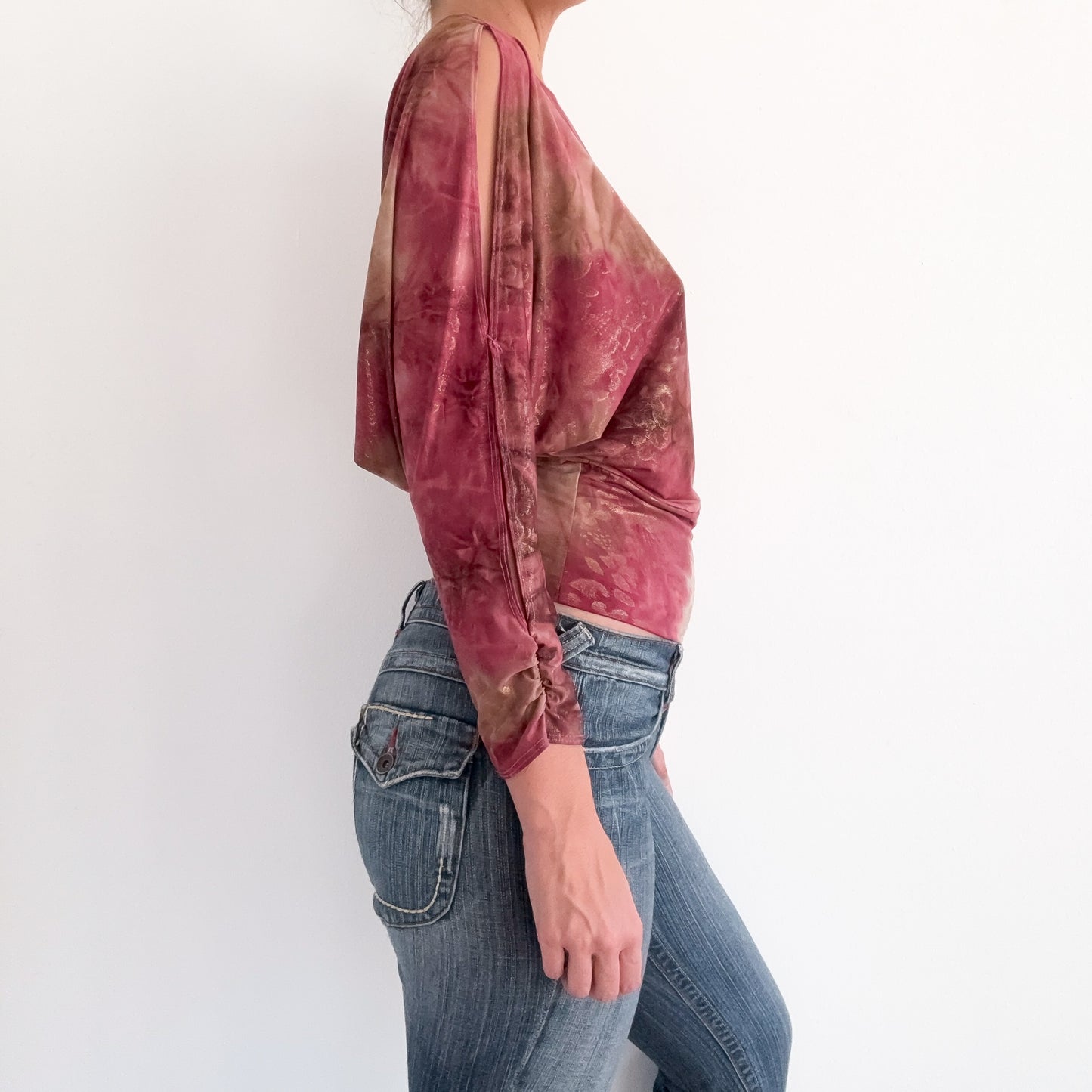 Y2K Rouge & Gold Metallic Dolman Sleeve Top / SZ S-M