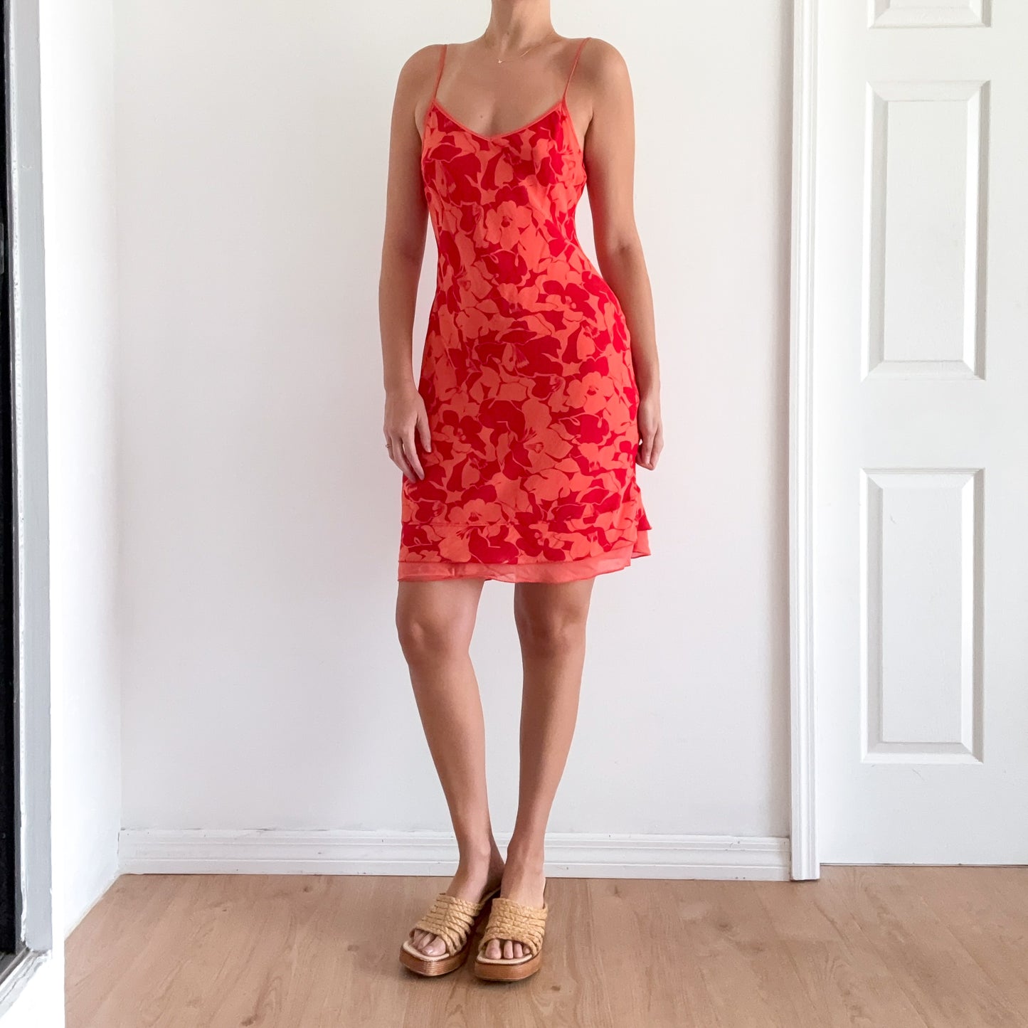 Y2K Coral & Red Tropical Floral Dress / SZ 4