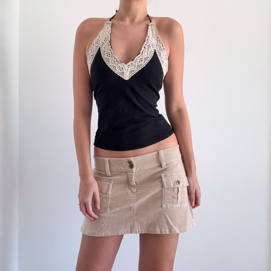 Y2K Black Crochet Halter Top / SZ S