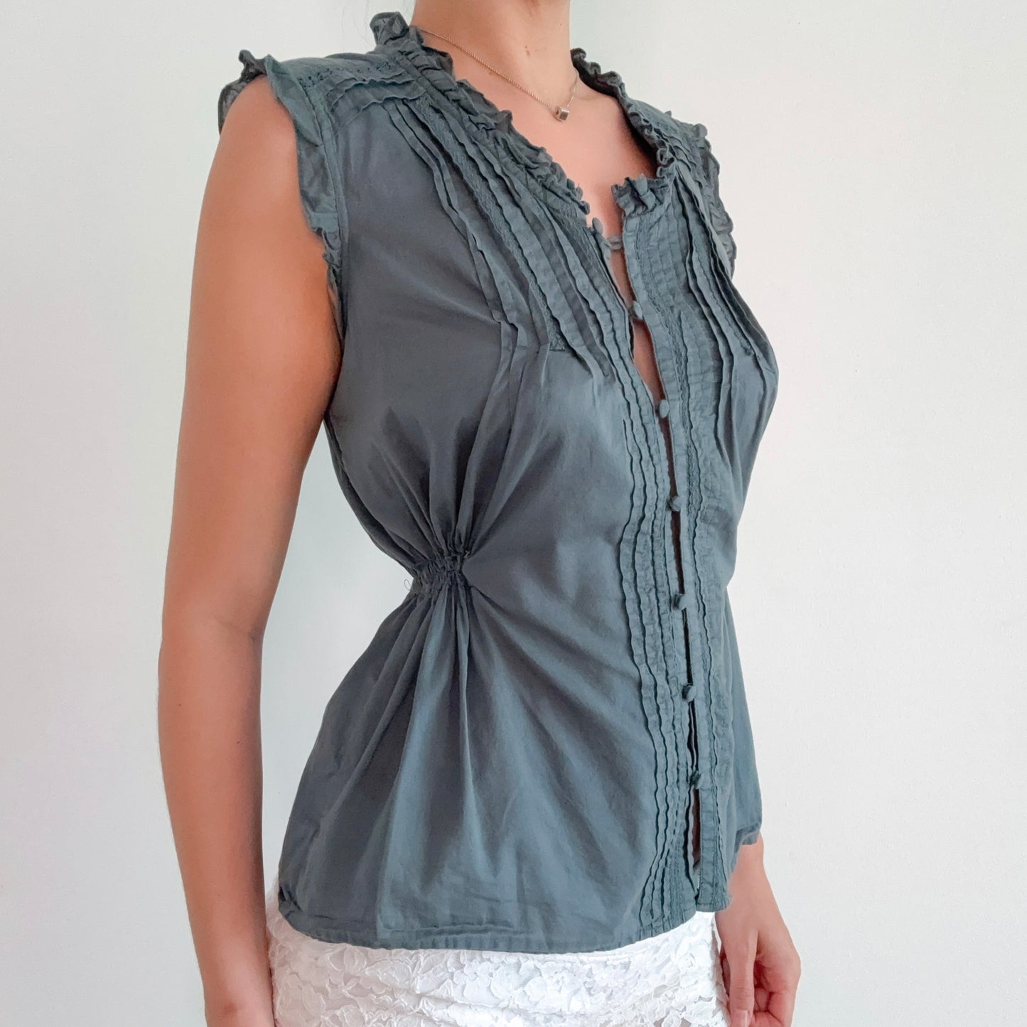2010's Ocean Cotton Button Blouse / SZ S