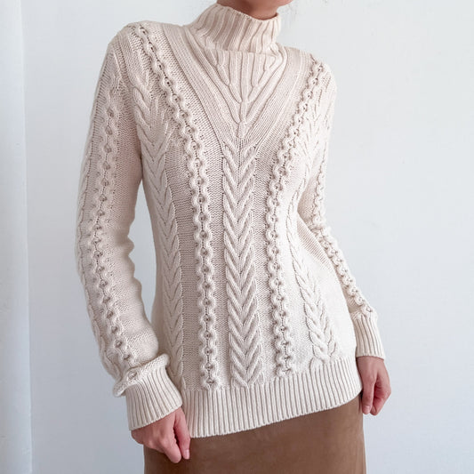 Y2K French Connection Cream Knit Sweater / SZ S